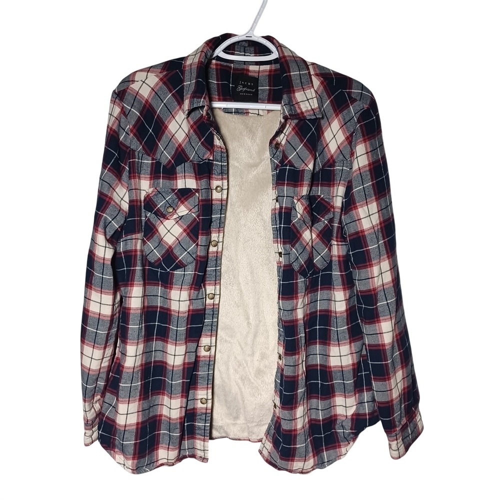 JACHS Girlfriend Western Style Cotton Flannel Shirt Soft fleece Lining L
